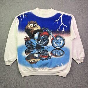 VTG Taz Motorcycle Sweatshirt Mens Medium Looney Tunes Tazmanian Devil Crewneck